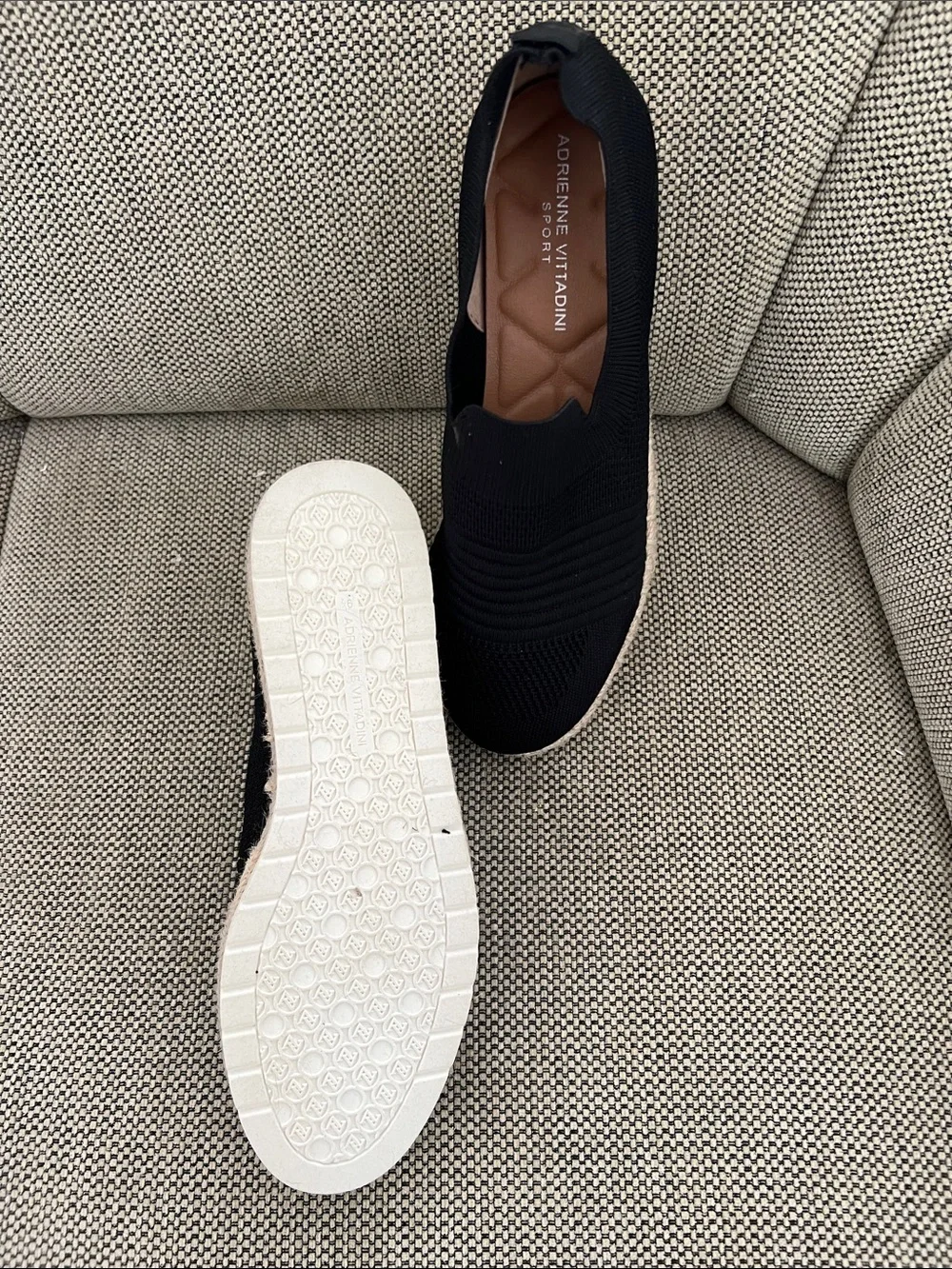 Adrienne Vittadini Black Knit Espadrille Slip-On Platform Sneakers
